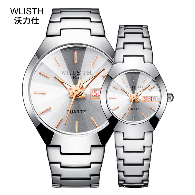 Relógio de pulso masculino e feminino wlisth, relógio de quartzo em aço inoxidável simples com novo estilo para casal