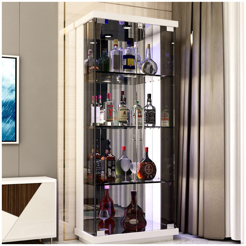 Armario de vino de vidrio, vitrina de esquina de madera maciza para el hogar, aparadores modernos simples, de una pieza
