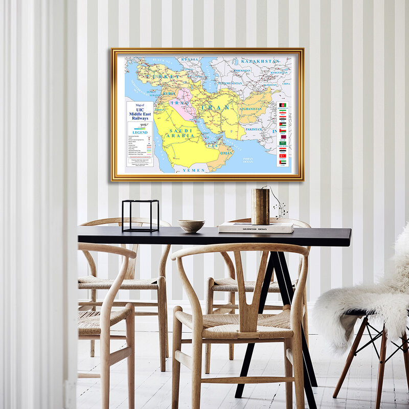 84*59cm Railways Of The Middle East Map Eco-friendly Canvas Painting Wall Art Poster  Living Room Home Decor School Supplies