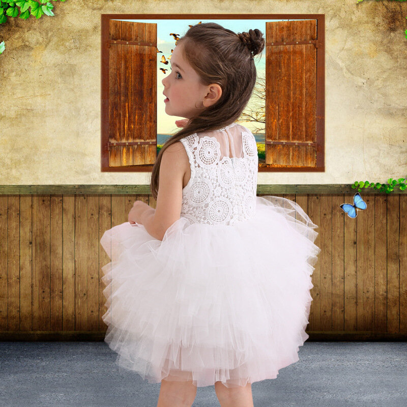 Cloverbridal verão 2-5 anos meninas branco cupcake vestidos da menina de flor meninas do aniversário do baile de formatura vestido de concurso wf9753