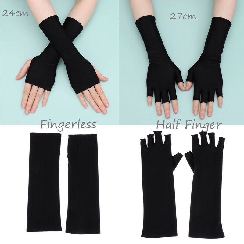 Women Cycling Arm Cool Solid Mittens Fingerless Long Gloves Half Finger Sleeves Sunscreen Protection