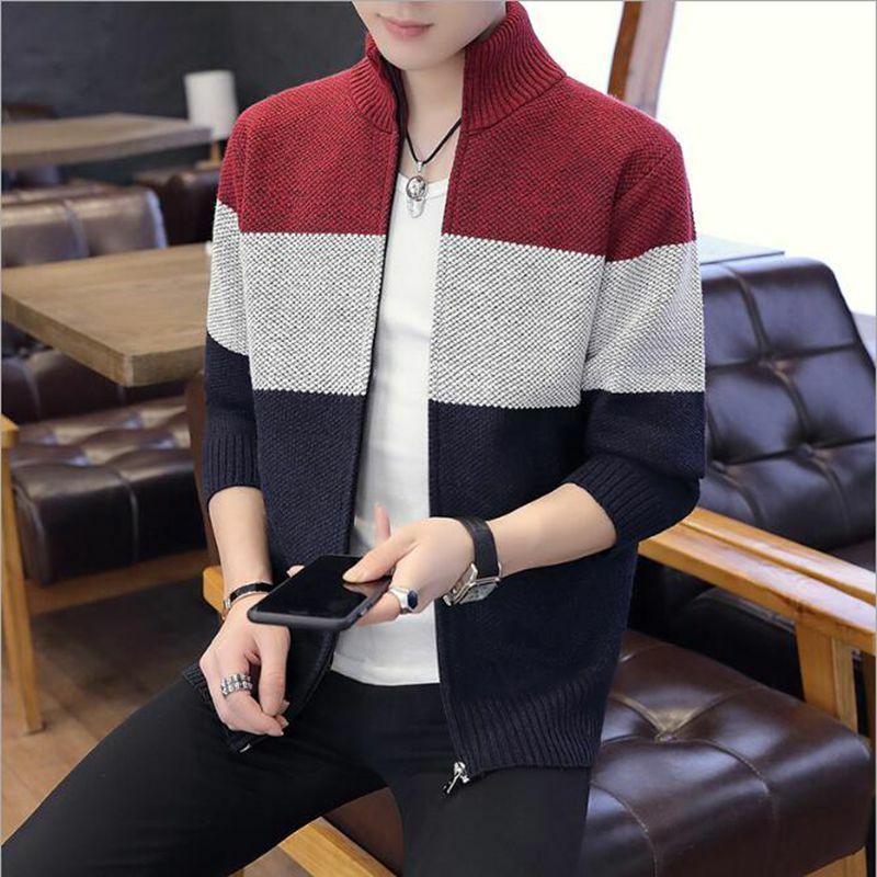 Men Sweater Coat Jackets thick plus velvet stand collar sweater autumn winter jacket Coat Men Streetwear M-3XL