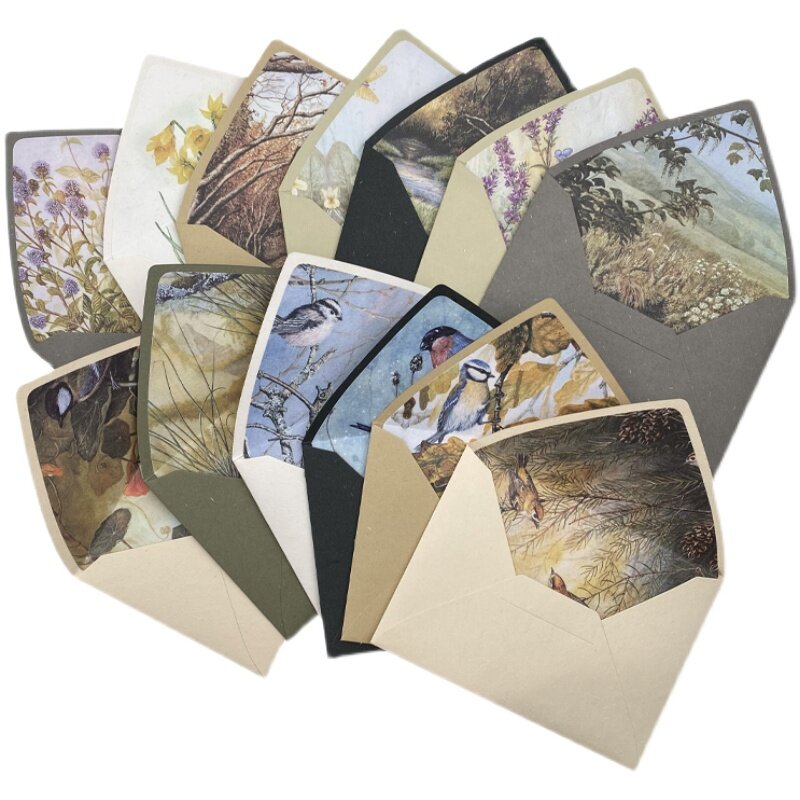 5 unids/set de sobres forrados de Estilo Vintage Natural, con paisaje Animal, para embalaje de tarjetas de regalo, envío directo