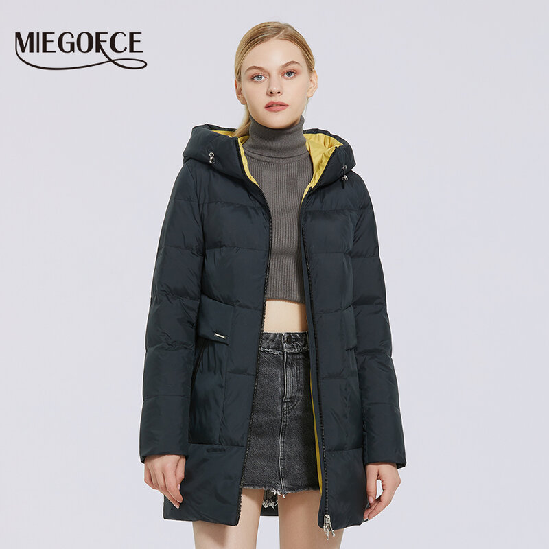 MIEGOFCE 2020 Зимняя новая женская хлопчатобумажная куртка средней длины простой ветрозащитная куртка стиль Европейский и американский женские ...