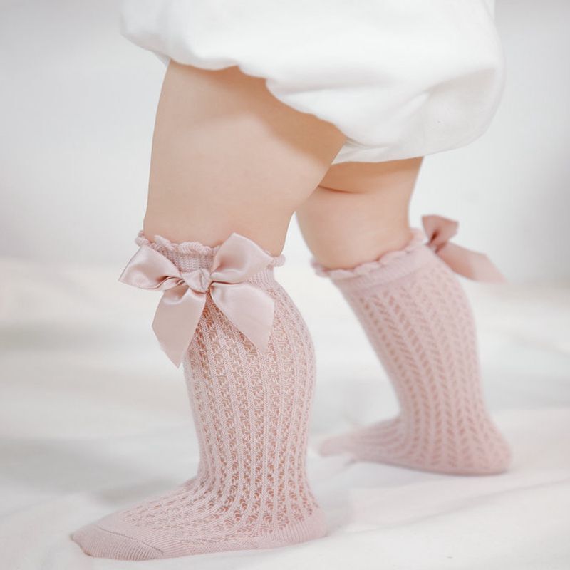 Summer Baby Girls Socks Toddlers Bow Long Sock Kids Knee High Soft Cotton Mesh Spanish Style Children 0-2 Years Breathable Socks