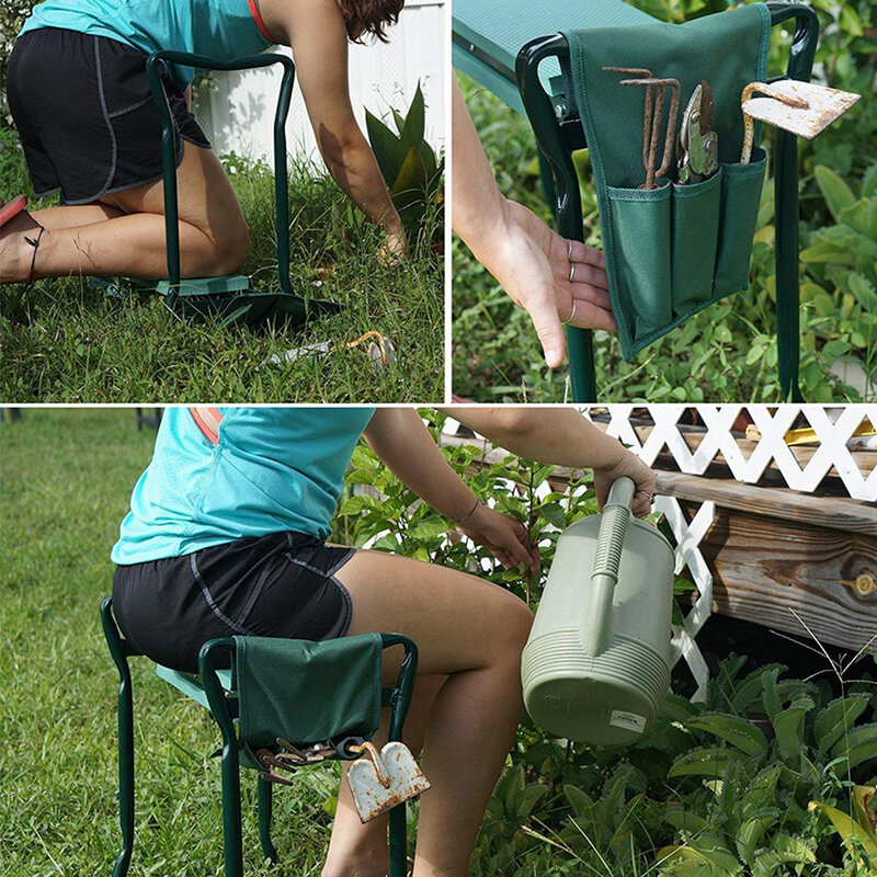 Folding Garden Kneeler with Handles Stainless Steel Garden Stool with Kneeling Pad and Storage Bag  Gardening Gifts Supply
