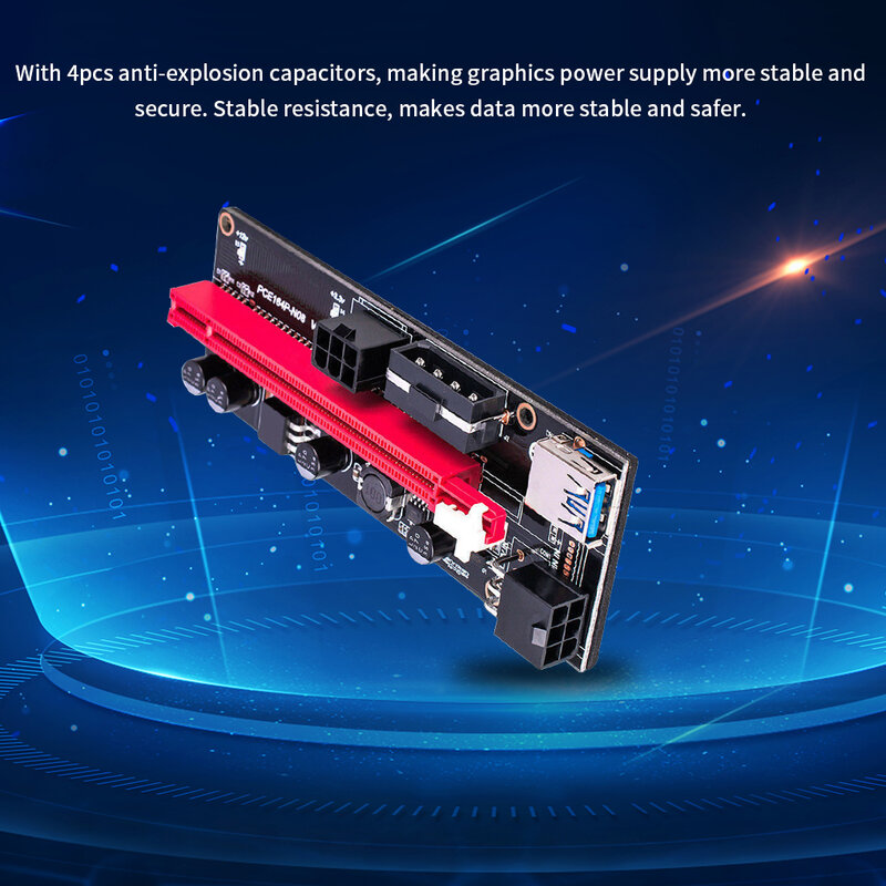 최신 USB 3.0 PCI-E 라이저, VER 009S 익스프레스, 1X, 4x, 8x, 16x, 확장 라이저 어댑터 카드, SATA 15 핀-6 핀 전원 케이블, 6 개