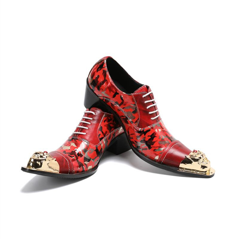 Masculino estilo britânico apontado toe couro patente vermelho laço-up sapatos de couro vestido impresso sapatos de casamento tamanho grande 37-46