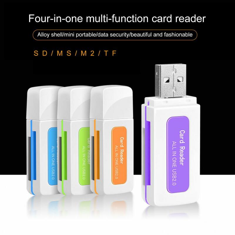 Leitor de Cartão de Memória Portátil de Alta Velocidade, 4 em 1 Multi Porta, TF, M2, MS, Slot para Computador
