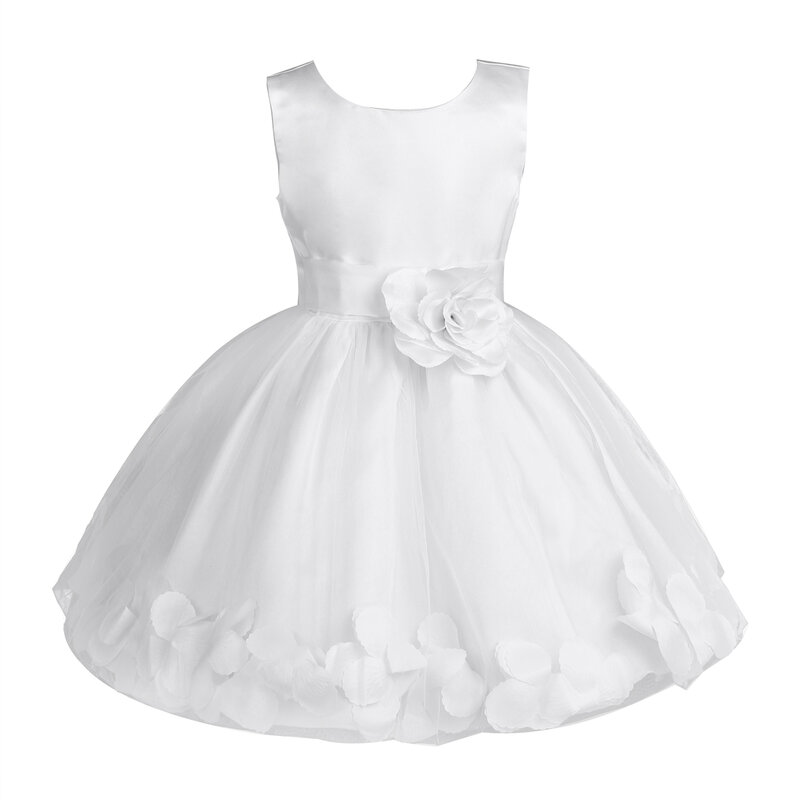 Petals Bow Princess Wedding Formal Pageant Party Flower Girls Dresses Baby Girl 1 Year Birthday Dress Baptism Christening Gown
