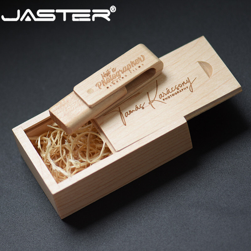 JASTER-memoria USB 2,0 giratoria de madera, pendrive de 4GB, 8GB, 16GB, 32GB y 64GB, con logotipo personalizado, ideal para regalo de boda