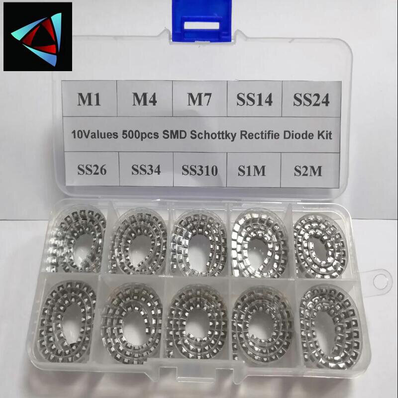 Kit de diodo rectificador SMD SS310 SK54 SS110 1N5822 1N4007 ES1J FR107 M1 SR2100 1N5817 SS16 S1M S2M SMA Schottky, 1075 piezas, 24 valores