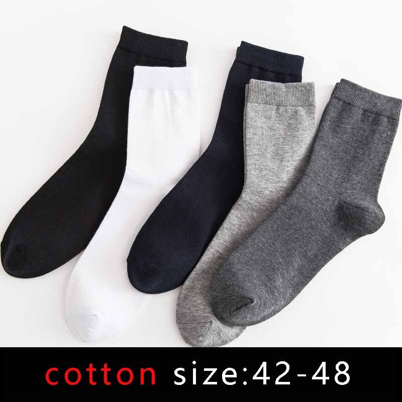 Sokken-calcetines largos de algodón para hombre, calcetín informal de negocios de alta calidad, color blanco y negro, talla grande 42-48