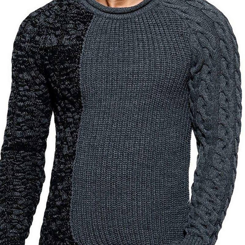 Men Sweater Fashion Round Neck Color Matching Long Sleeve Wild Pullover Slim Patchwork Sweater Mens Spring Winter