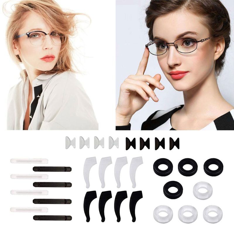 Retentores de óculos redondos antiderrapantes, 16 pares de silicone para nariz e orelhas, ganchos