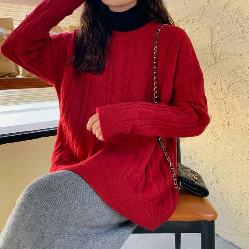 21050 Autumn Sweater For Women Simple Loose Vintage Korean Style High Street Knitting Pullovers All-Match Fashion Female Tops