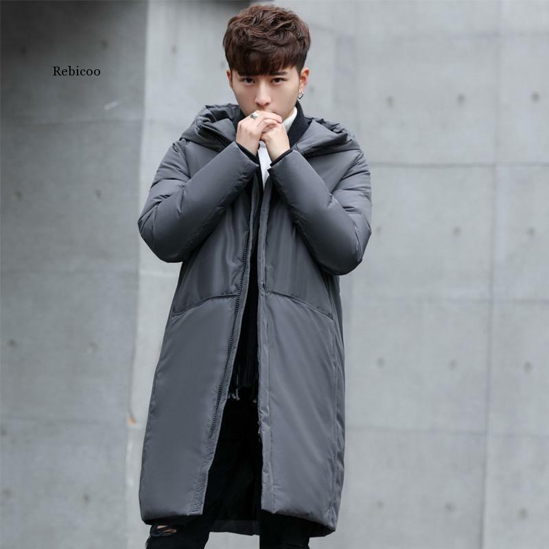 Новая Толстая зимняя мужская куртка брендовая одежда с капюшоном черное серо длинное теплое хлопковое пальто мужские пальто
