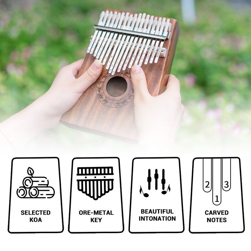 Alat Musik Tubuh Kayu KOA Berkualitas Tinggi NAOMI 17 Kunci Jempol Piano Kalimba Terbuat dari Papan Tunggal