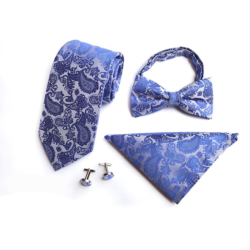 GUSLESON-Conjunto de corbata clásica de 8cm para hombre, conjunto de corbata de Jacquard de seda, mancuernas, corbata para hombre, regalo de fiesta de boda