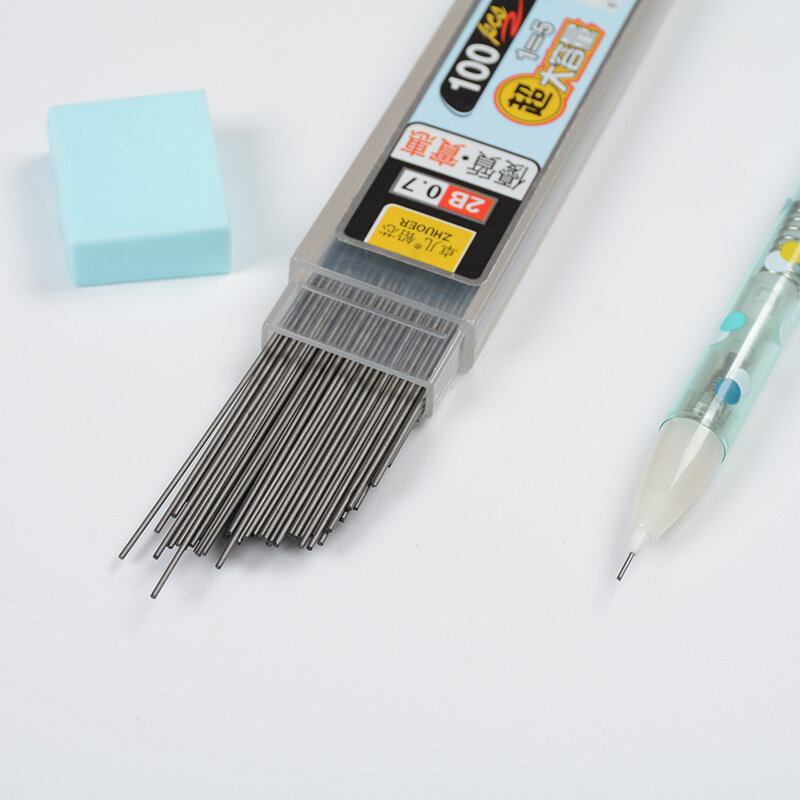 100 sztuk/paczka 0.5/0.7mm ołówek automatyczny ołów 2B ołówek automatyczny wkład do szkoły studenckiej materiały biurowe rysunek papiernicze nowy