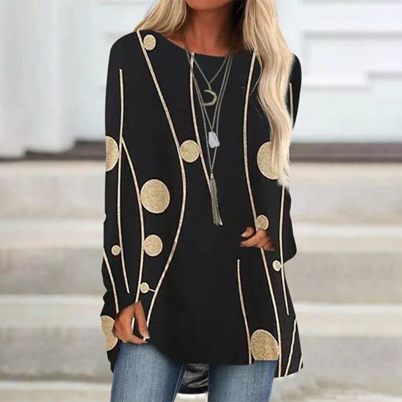 2020 Casual Muster Druck Frauen Bluse Herbst Elegante Langarm Tops Shirt Winter Sexy O Neck Blusa Pullover