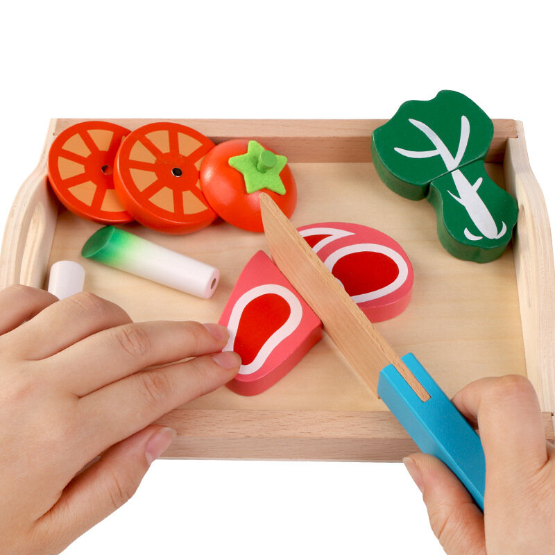 Cozinha de madeira Finja Brinquedo para Crianças, Jogo Clássico, Brinquedo Educativo Montessori, Corte de Frutas, Conjunto Vegetal, Presente Kids