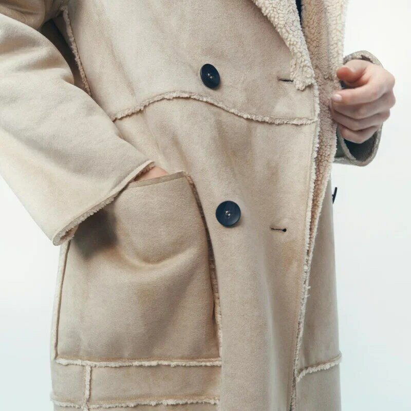 2022 New Winter Lamb Fur Coat Women New Warm Suede Long Sleeve Parka Cashmere Thick Faux Leather Jacket Outerwear