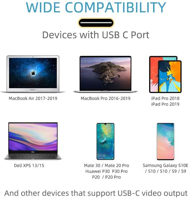Adaptador conversor, usb, c para hdmi, compatível com macbook pro 2018/2017, macbook air 2018, dellxps 13/15, samsung galaxy s10/s9
