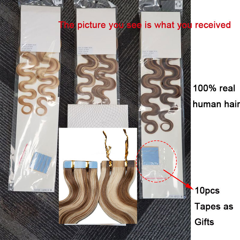 SEGO-Cinta de onda corporal de cabello humano Remy, extensiones adhesivas sin costuras, trama de cabello rubio, 12-24 pulgadas, 2,5g por pieza, 20 Uds./50g