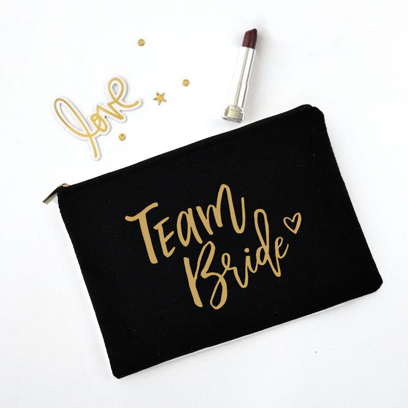Team Bride Makeup Bag Bachelorette Party Cosmetic Bags Bridesmaid Toiletries Organizer Female Storage Make Up Case Wedding Gifts