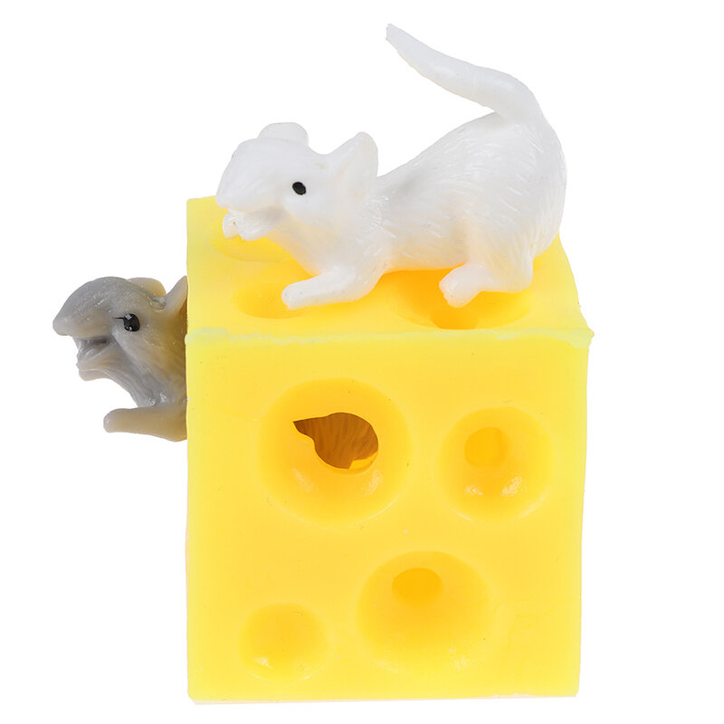 Śmieszne myszy i serowe zabawki do ściskania palców wyciskanie śluzu rozciągliwe myszy ukryj w bloku otworów serowych lateksowe Stressbusting zabawka spinner