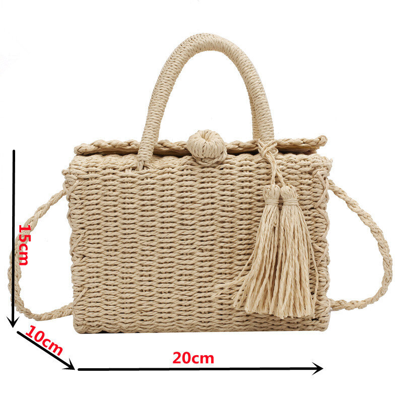 Carey kay moda borla palha feminina pequena bolsa de verão boemia praia viagem sacos ombro quadrado tecido rattan mensageiro saco