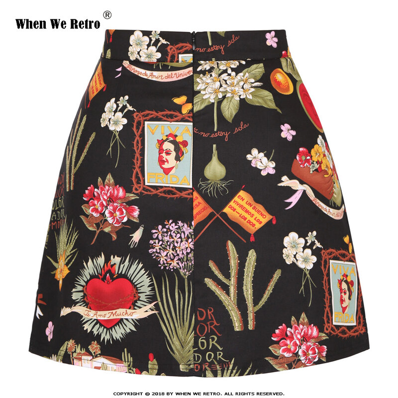 When We Retro Cotton Elegant Sexy Short Skirt SS0008 Black Floral Print A Line Women Ladies Mini Skirt