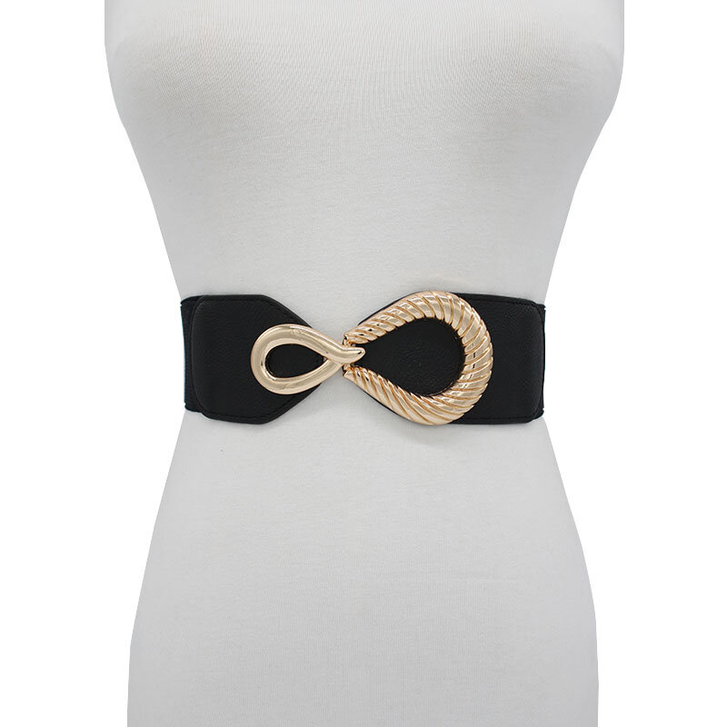 Cinturón ancho con hebilla de Metal para mujer, faja elástica negra con cierre en la cintura, accesorios de vestir para niñas y bodas