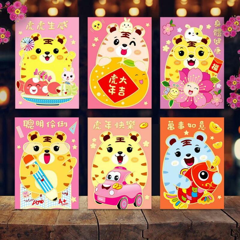 12Pcs 빨간 주머니 봉투 호랑이 패턴 Hongbao 봄 축제 결혼식 패킷 선물 가방에 대 한 아름 다운 축제 행운의 돈 가방