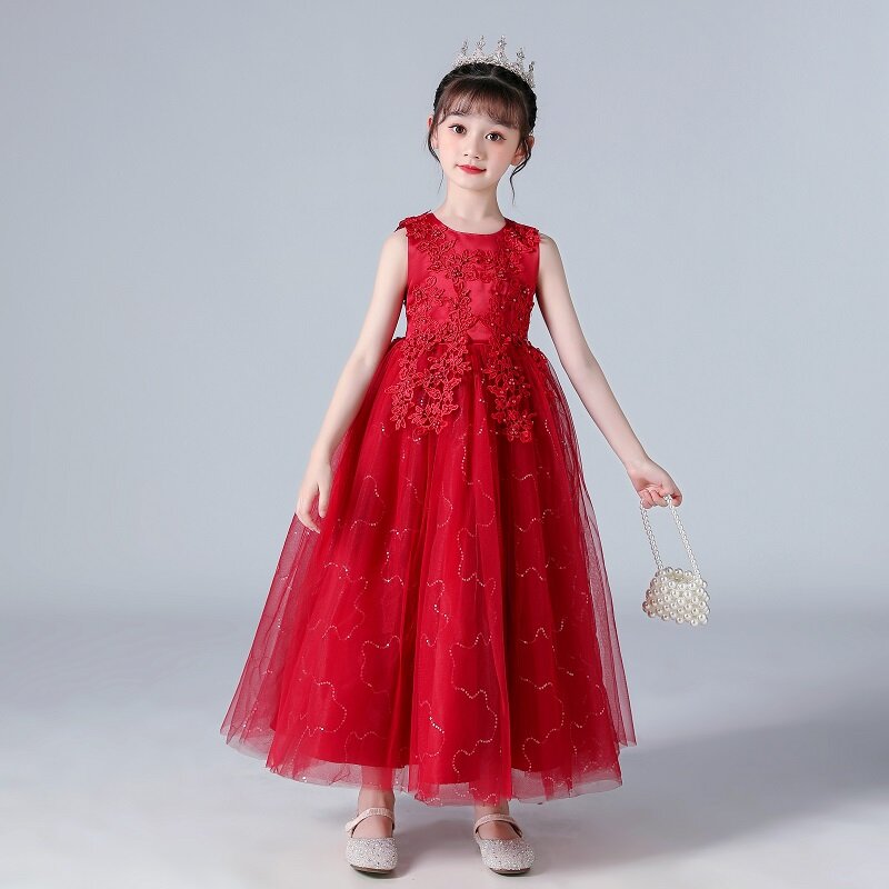 Детские платья для девочек, бальное платье с цветочным рисунком, праздничное свадебвечерние платье принцессы, банкетное Летнее Детское длинное платье без рукавов