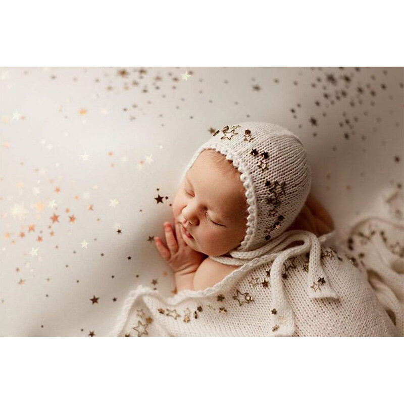 Chapéu de tricô artesanal que envolve o bebê fotografia recém-nascido adereços estrela pano de fundo