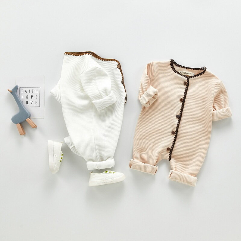 2021 Korean Style New Autumn Baby Girls Boys Romper Waffle Knitting Round Collar Long Sleeves Pullover Thick Jumpsuit E05