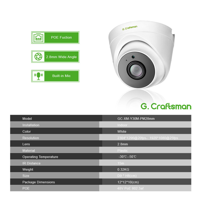 실내 적외선 야간 투시경 CCTV 비디오 감시 보안, 3MP POE IP 카메라, 2.8mm 1080P 얼굴 오디오, Onvif, 신제품