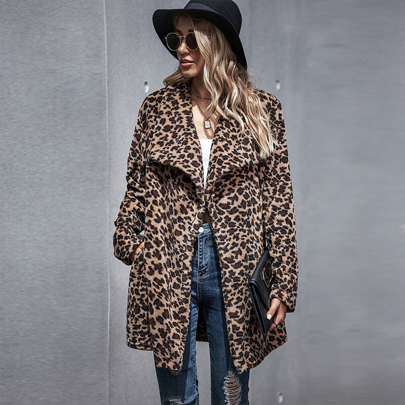 Женская Повседневная куртка из искусственного меха, теплый кардиган с леопардовым принтом, толстовка с плюшевой подкладкой, верхняя одежда для зимы, 2022
