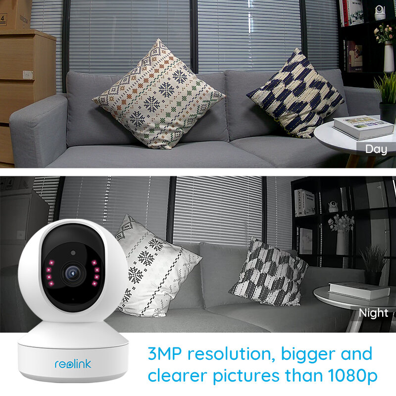 Reolink Indoor Ip Camera Wifi 3mp Super Hd Pan & Tilt 2-weg Audio Bewegingsdetectie Smart Home Cam Voor Baby Nanny E1-serie