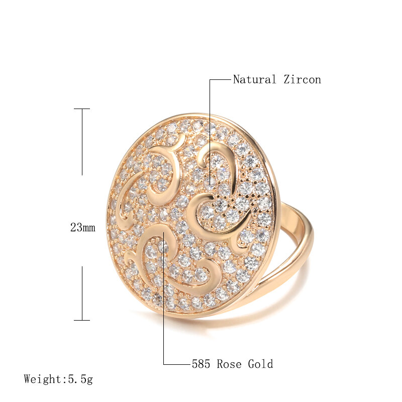 SYOUJYO-여성용 로즈 골드 컬러 라운드 반지, 빅 사이즈 585 천연 지르콘 전체 포장 고급 주얼리 유행 반지 럭셔리 디자인