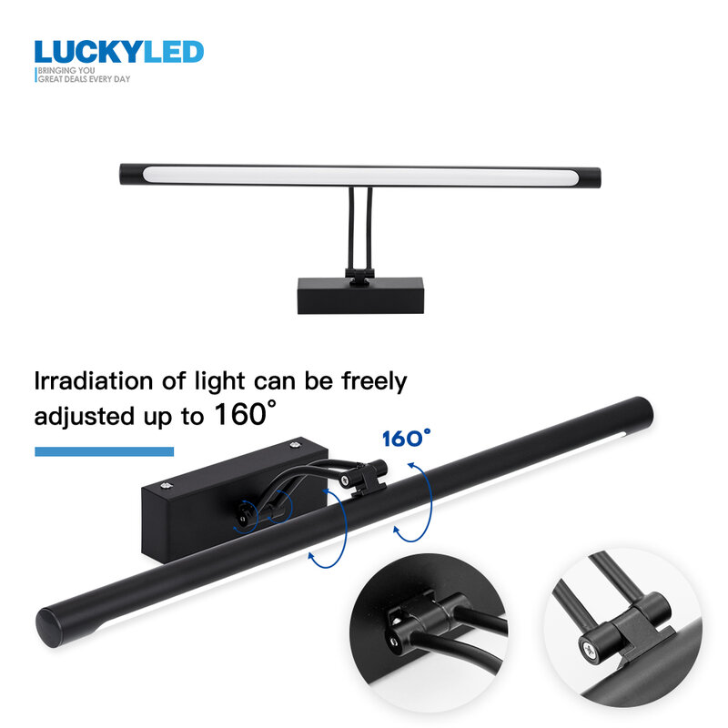 Luckyled-モダンなウォールライト,8W,12W,16W,20W,AC90-260V,壁掛け式バスルームミラー,シルバーブラック,ライト,固定設置