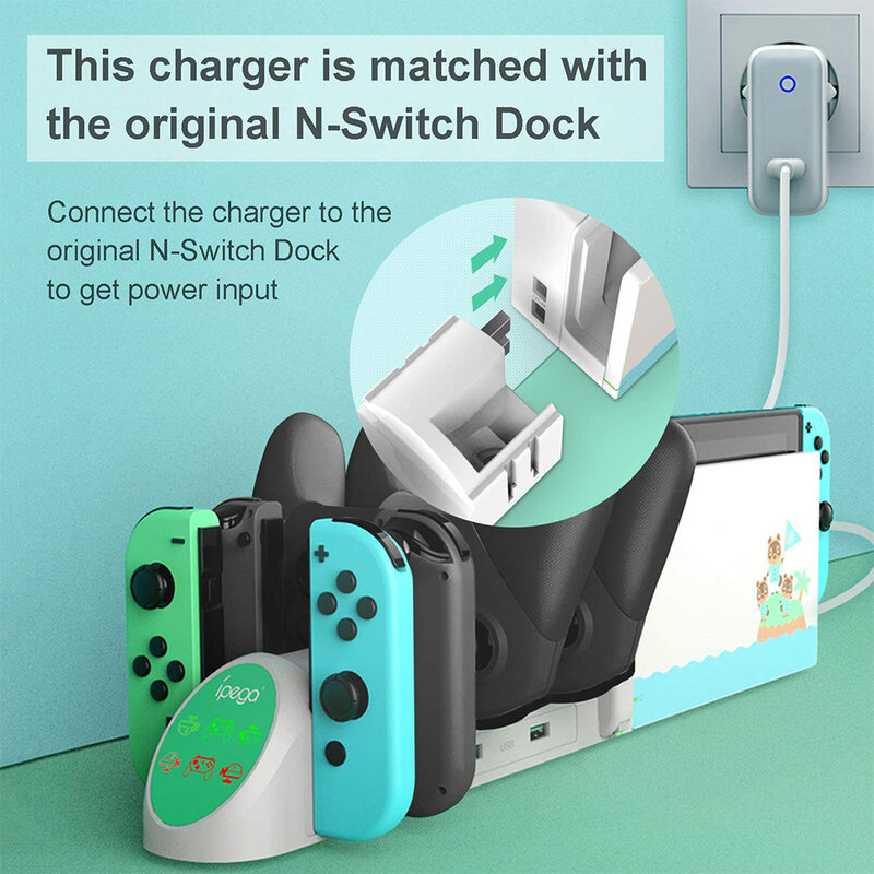 Base de carga para Nintendo Switch, soporte con diseño de riel de alta velocidad, cargador de pantalla Joycon con enchufe USB 2,0, accesorios de juego