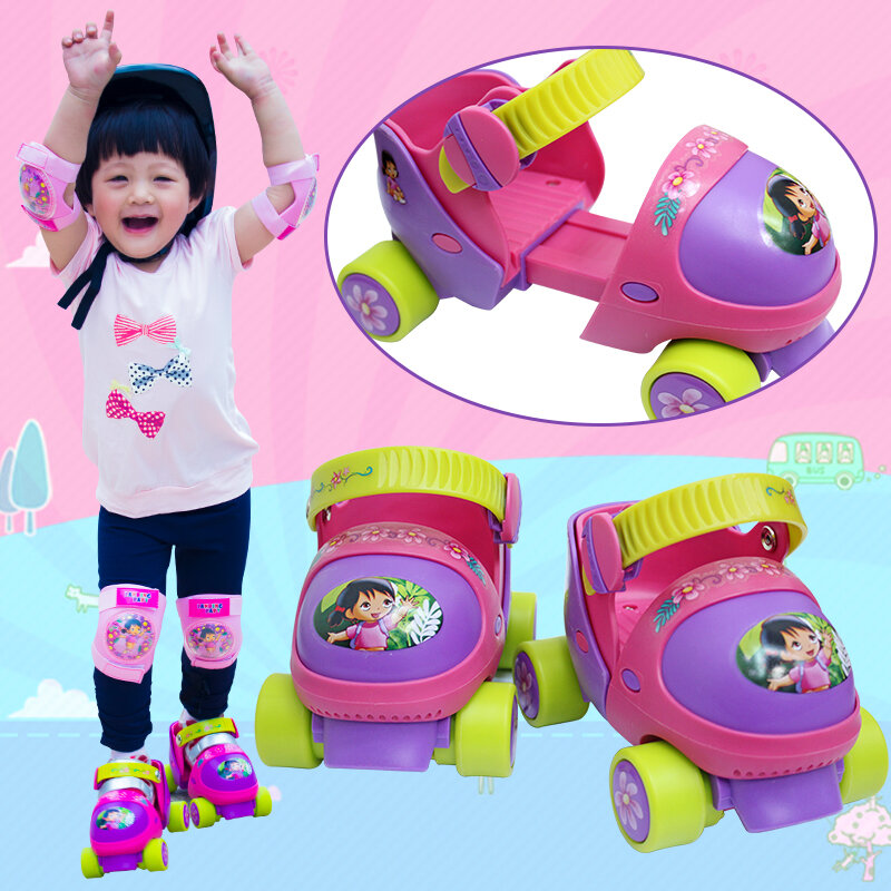 Регулируемые детские роликовые коньки с кнопками безопасности, материал сопротивления, двухрядные 4-колесные коньки