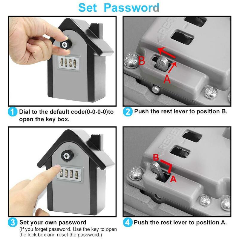 Wall Mount Large Key Safe Box 4-Digit Combination Password Key Unlock Anti-Theft Storage Box