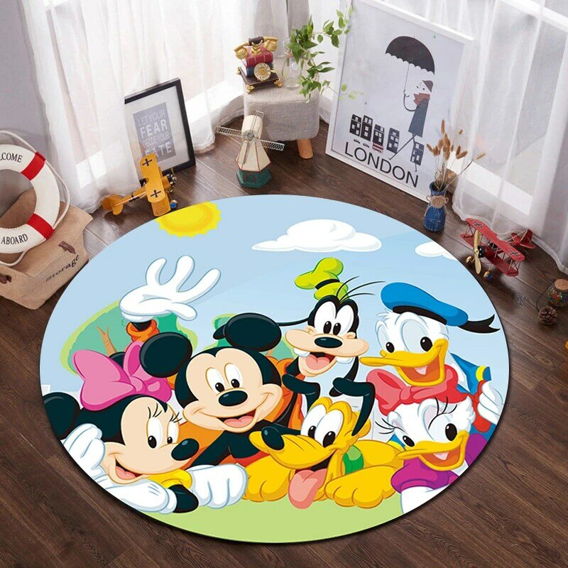 100x100cm Mickey Kids Play Mat Round Carpet Flannel Printed Area Rug Sound Insulation Pad for Music Room Bedroom Home Decorative