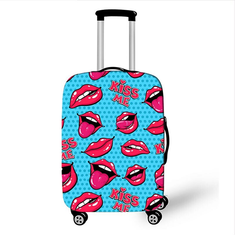 Sexy Red Lips Leather Luggage Cove Travel Fashion Suitcase Dust Cover 18-32 inch Stretch Suitcase Cover