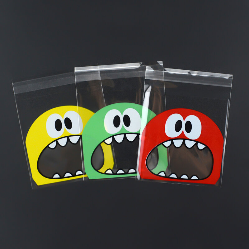 100 pcs/Lots Backen Paket Cartoon Großen Mund Monster Selbst-Abdichtung Tasche Süßigkeiten Schokolade Geschenk Verpackung Partei Liefert