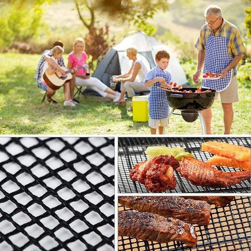 BBQ Grill Mat Reusable Barbecue Mesh Grill Mat Non-stick Teflon Kitchen Cooking Grilling Mat BBQ Liner Outdoor BBQ Accessories